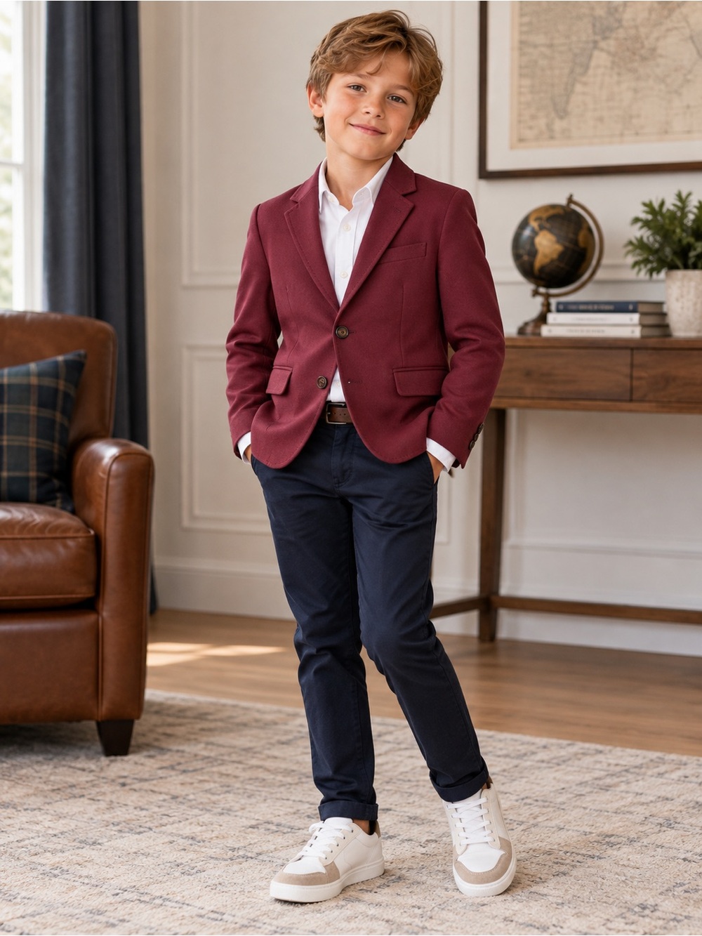 Murano Boys' Burgundy Blazer with Notch Lapel